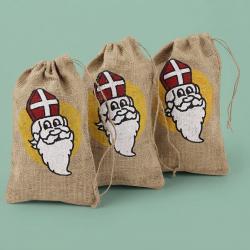 Jute zak met Sinterklaas opdruk 15 cm x 25 cm